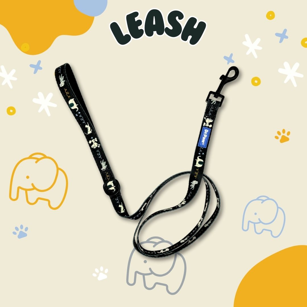 DR.PAW DOG & CAT LEASH MIDNIGHT BLACK & GREEN MINT สายจูงสุนัขและแมวลายช้างลิขสิทธิ์ของแท้ ราคา 280 บาท*ส่งฟรี