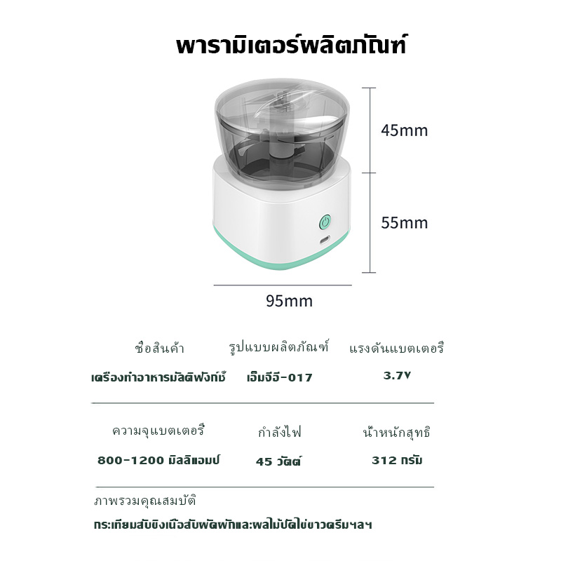 เกี่ยวกับสินค้า MEIGOO เครื่องบดกระเทียม เครื่องบดสับอาหาร เครื่องปั่นพริกที่บดกระเทียมไฟฟ้า แบบชาร์จแถมสาย USB แบบพกพาไร้สาย  ขนาดมินิและพกพา เครื่องบดส