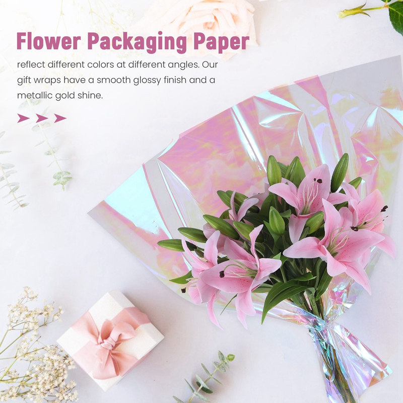 20 Pieces 59 cm x 57 cm Cellophane Wrap Paper Iridescent Film Gift