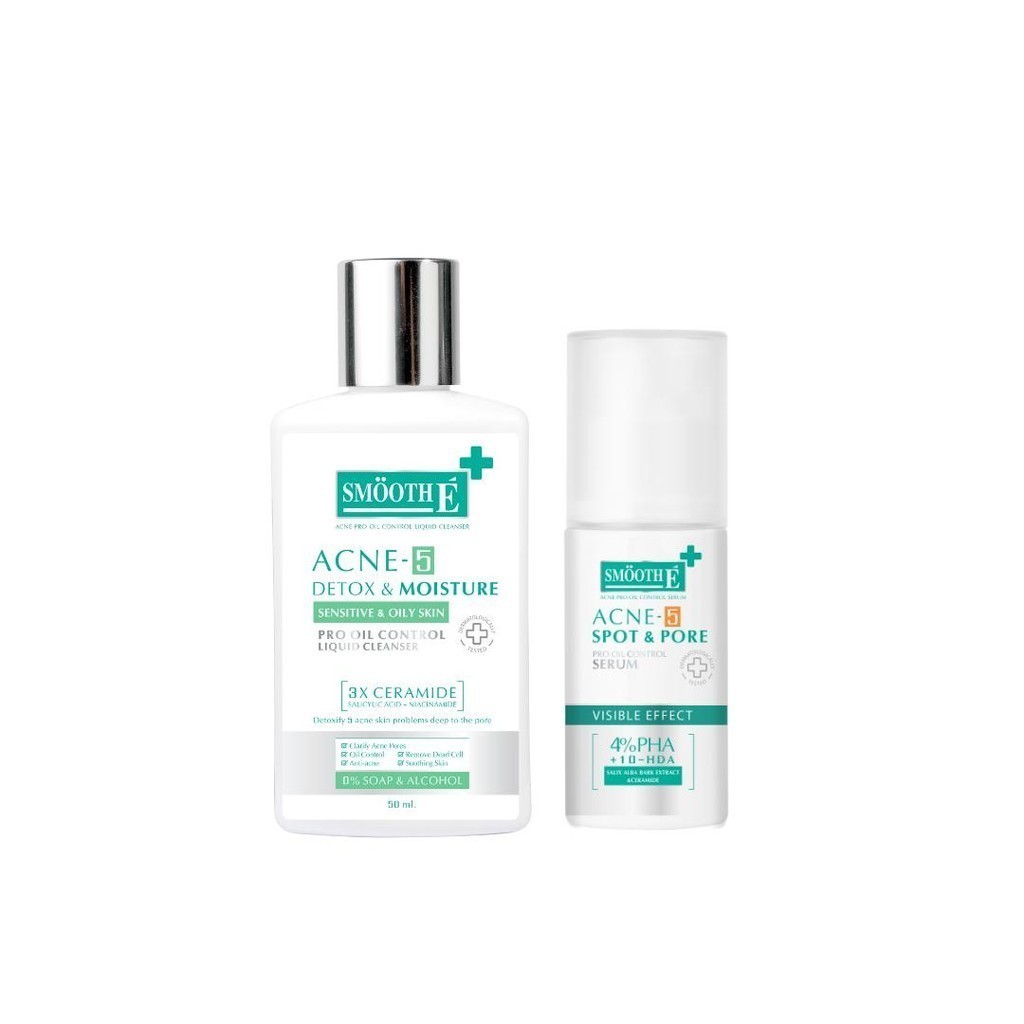 [Set 1] Smooth E Anti Acne Pro Oil Set สำหรับผิวมันและผิวเป็นสิว ลดการเกิดสิว ผิวแข็งแรง เจลล้างหน้า+เซรั่ม ราคา 1,150 บาท*ส่งฟรี