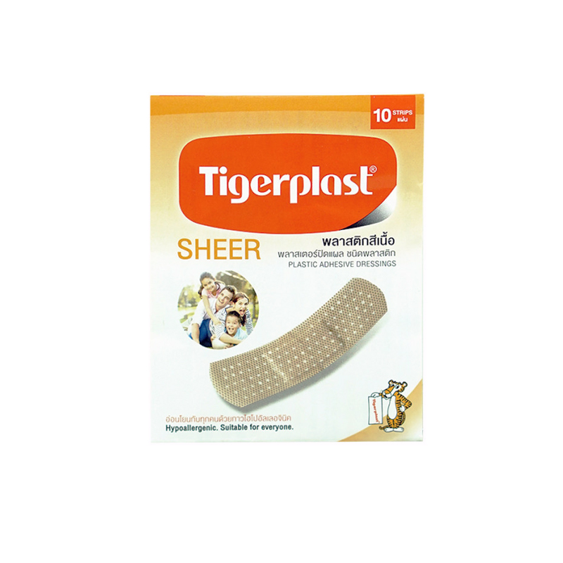 TIGERPLAST SHEER ซอง 10 ชิ้น พลาสเตอร์ พลาสติก สีเนื้อ พลาสเตอร์ปิดแผล ขนาด 1.90X 7.20 ซม. ราคา 19 บาท*ส่งฟรี