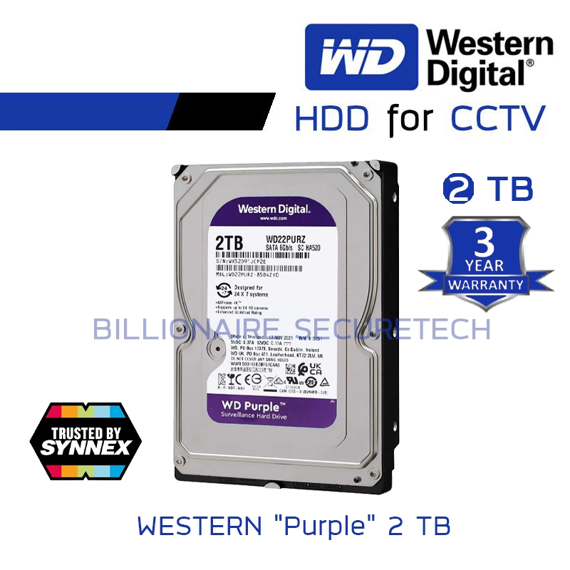 ภาพหน้าปกสินค้าWD P 2TB 3.5" Harddisk for CCTV - WD22PURZ ( สีม่วง ) (by SYNNEX)