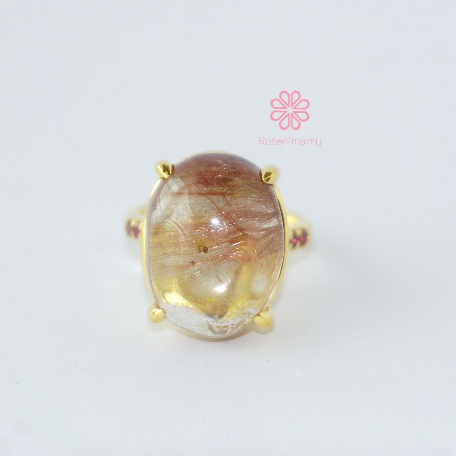 Natural Bronze Rutile Quartz AAA+ 25 Cts Ring Sterling Silver925 With Gold Plated 7.5 US. ราคา 2,730 บาท*ส่งฟรี