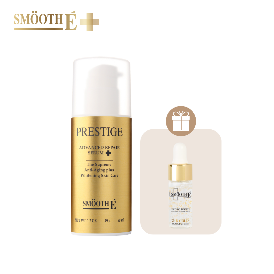[แพ็คสุดคุ้ม] Smooth E เซรั่มโบท็อกซ์ Prestige Advance Gold Serum 50ml. ฟรี! Gold Serum ลดเลือนริ้วรอย ราคา 1,920 บาท*ส่งฟรี