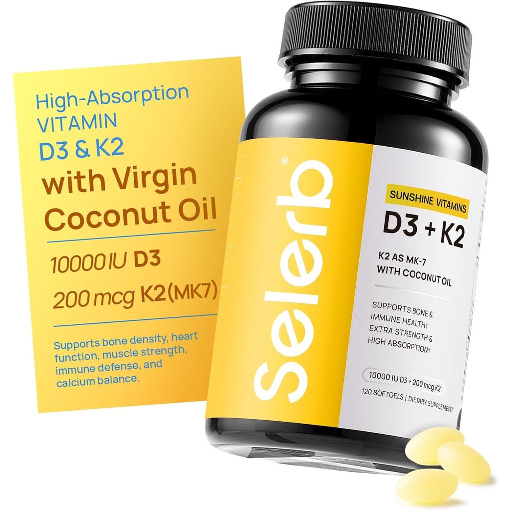 120 แคปซูลนุ่มของ Selerb วิตามิน D3K2 ประกอบด้วยน้ำมันมะพร้าวบริสุทธิ์ - วิตามิน D3 100000IU + K2MK-7200mcg เพื่อการสนับสนุนภูมิคุ้มกันและหัวใจ ง่ายต่อการกลืน ราคา 50,243 บาท*ส่งฟรี