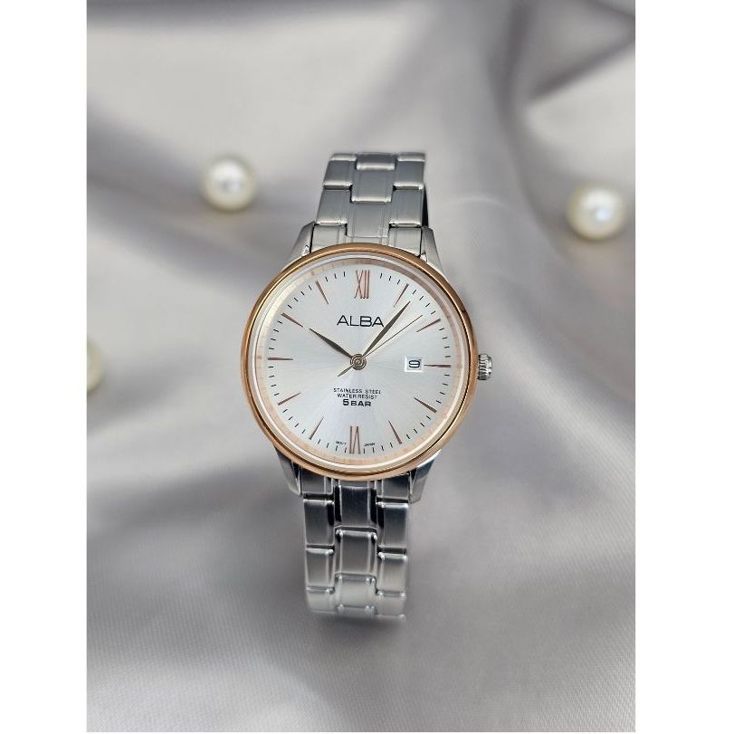 นาฬิกาผู้หญิง ALBA Rosegold รุ่นAH7N84x1 ( Quartz ) สแตนเลส ตัวเลขโรมัน กล่อง - ใบรับประกัน ราคา 3,150 บาท*ส่งฟรี