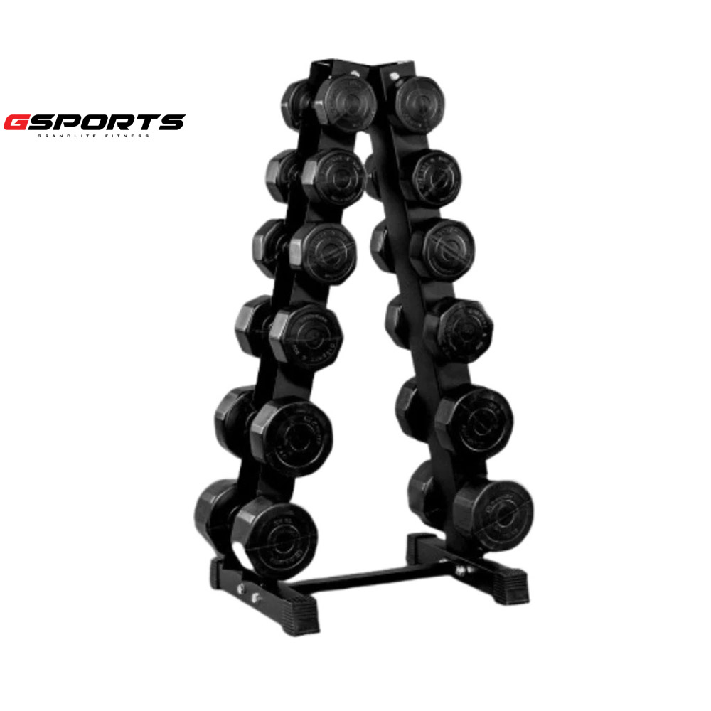GSports ชุดดัมเบลพร้อมชั้นวาง 72 kg น้ำหนัก 3kg, 4kg, 5kg, 6kg, 8kg, 10kg 6คู่ สีดำ Dumbbell Set with 6-Pair A-Shaped Rack ราคา 5,990 บาท*ส่งฟรี