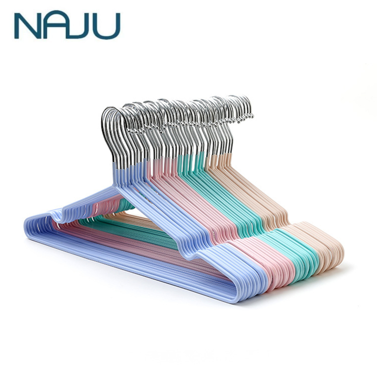 Naju ไม้แขวนเคลือบซิลิโคน ไม้แขวนสแตนเลส ไม้แขวนเสื้อสแตนเลสหุ้มยาง ยกแพ็ค 10ชิ้น มีร่องกันผ้าหล่น 40cm ราคา 59 บาท*ส่งฟรี