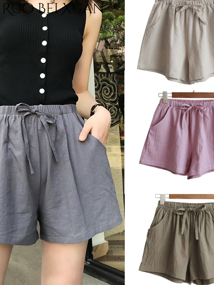 Ruo Bei Xuan shorts women linen cotton blends casual pants linen short pants women's shorts plain 8 colors 4 legs short elephant shorts men's shake shorts plain women's shorts shorts female 2024 ราคา 76 บาท*ส่งฟรี