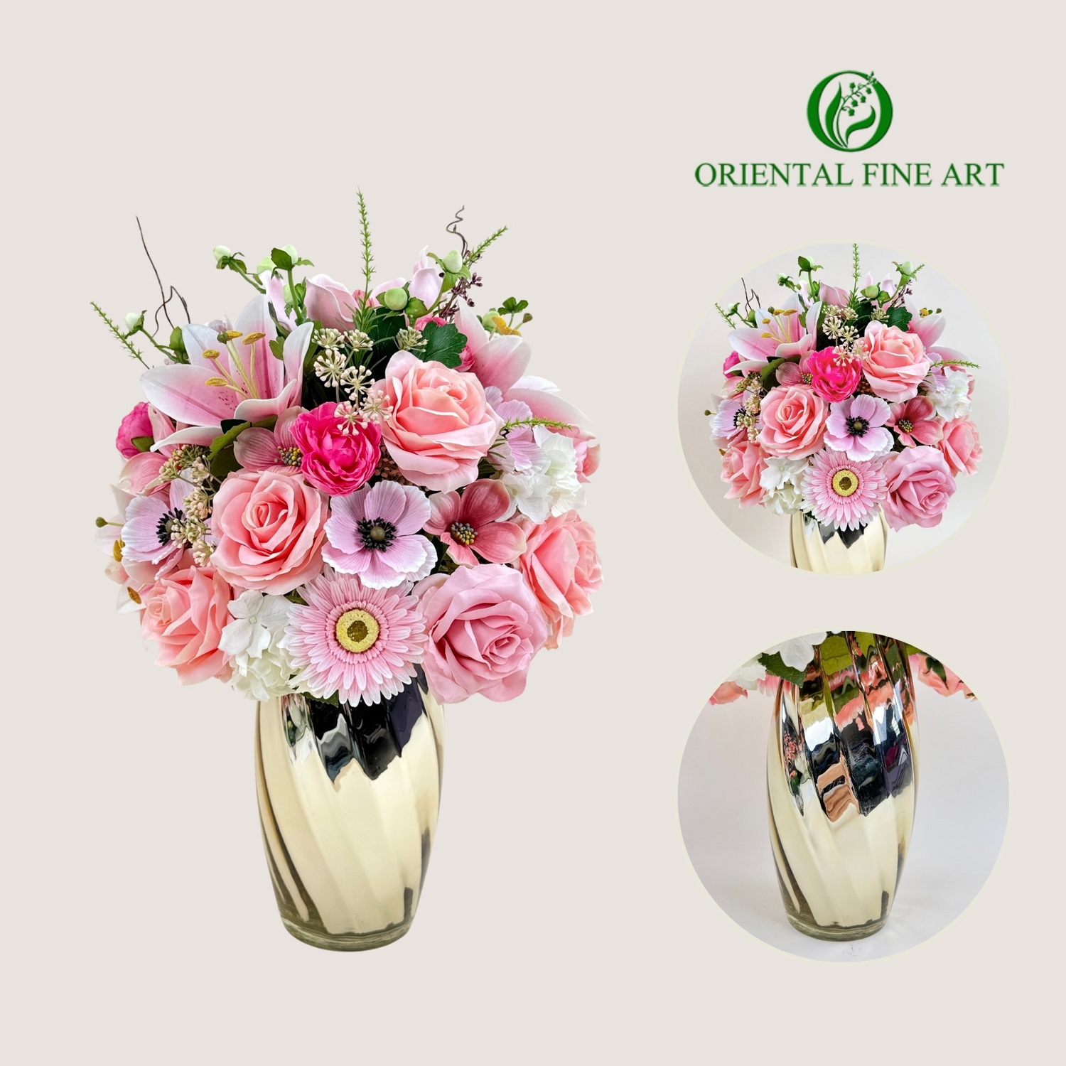 Artificial Flowers with a Pink-Toned Glass Vase. Decorative Flowers ราคา 4,800 บาท*ส่งฟรี