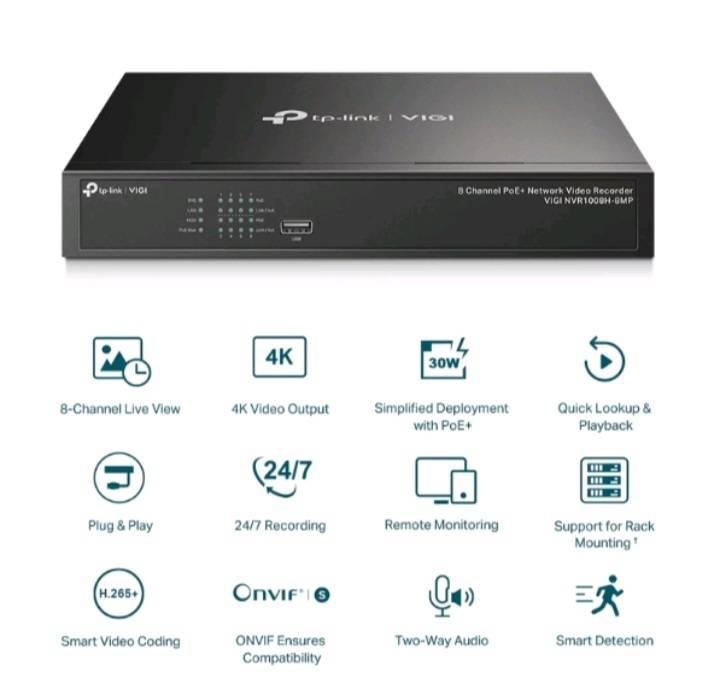 TP-LINK|VIGI เครื่องบันทึก 8 ช่อง รุ่น VIGI NVR1008H-8MP (POE) ราคา 4,590 บาท*ส่งฟรี