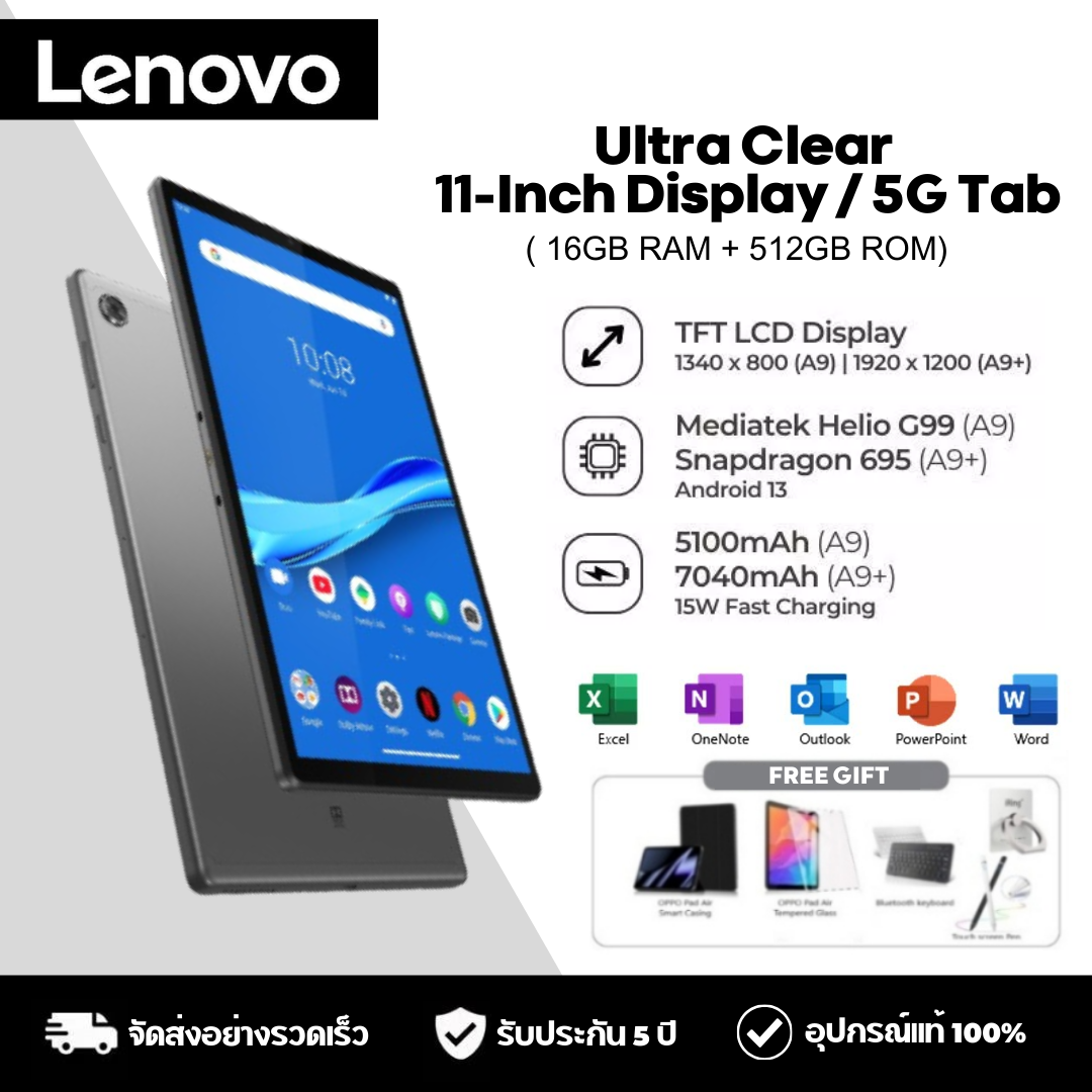 Lenovo Tab 11-Inch Android Tablet, Fast and Smooth, Ram 16Gb+Rom 512Gb, Suitable for Studying/Gaming. ราคา 3,533 บาท*ส่งฟรี