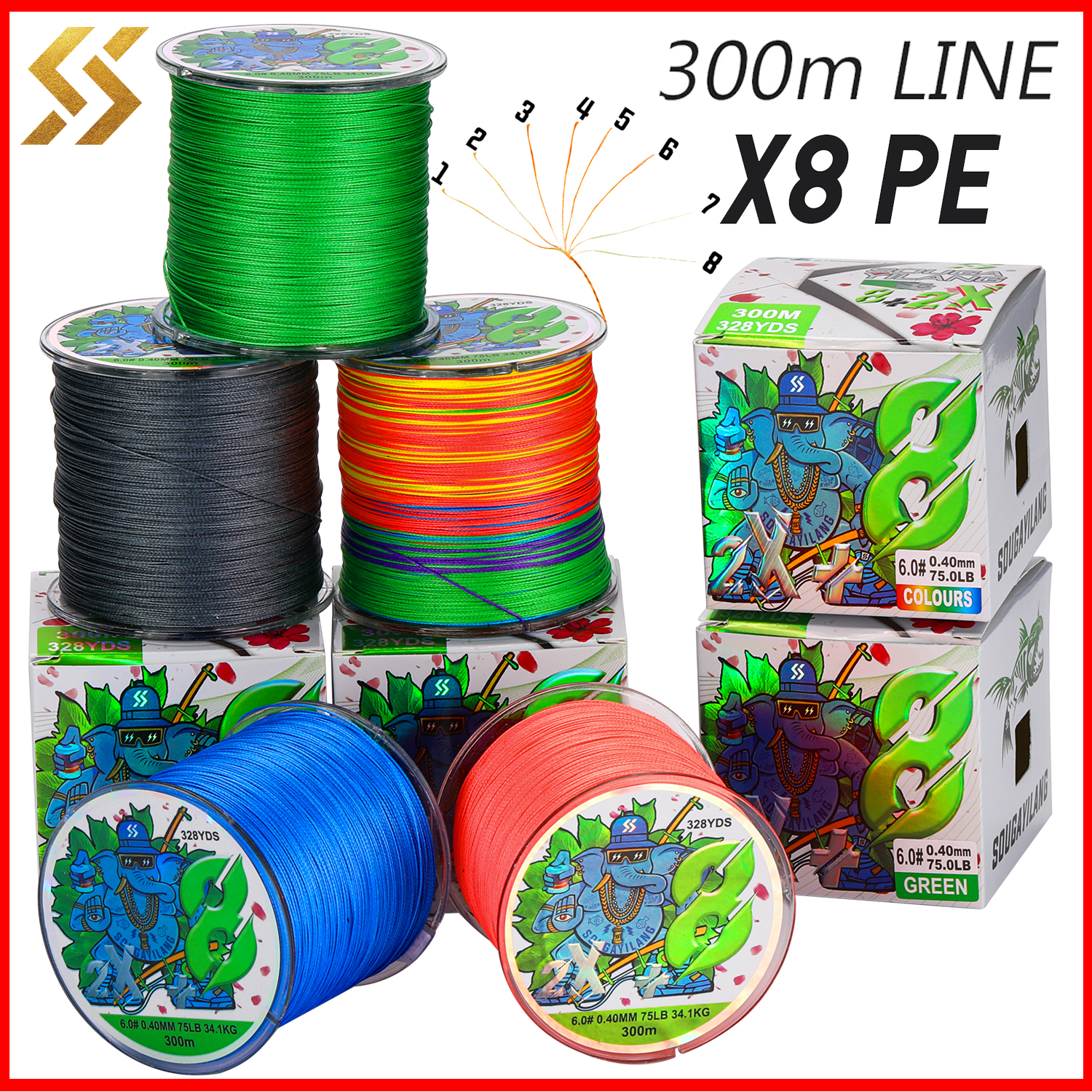 Sougayilang 300m สายเอ็นตกปลา x8 สายเอ็นตกปลาแบบถัก 8 เส้น PE 16-75LB รอกตกปลาน้ำเค็มหรือน้ำจืดคุณภาพดี ราคา 159 บาท*ส่งฟรี