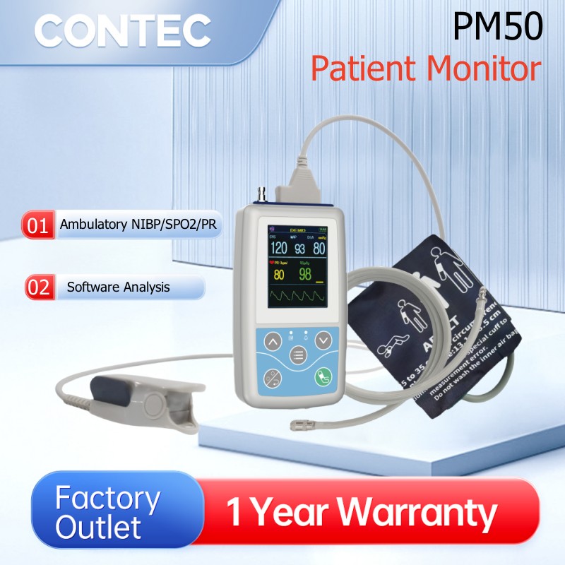 CONTEC PM50 Patient Monitor 24 Hours NIBP Holter Spo2 Blood Pressure Monitor, Ambulatory Digital O2 NIBP Machine, PC Software ราคา 4,816 บาท*ส่งฟรี