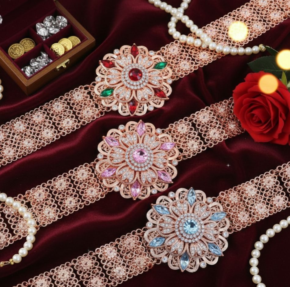By Salisa Thai Modernized Traditional Clothing Belt Rose Gold Plated Metal Decorated with Rhinestones and Quality Grade Crystals, Beautiful and Elegant Work, Unique. ราคา 459 บาท*ส่งฟรี