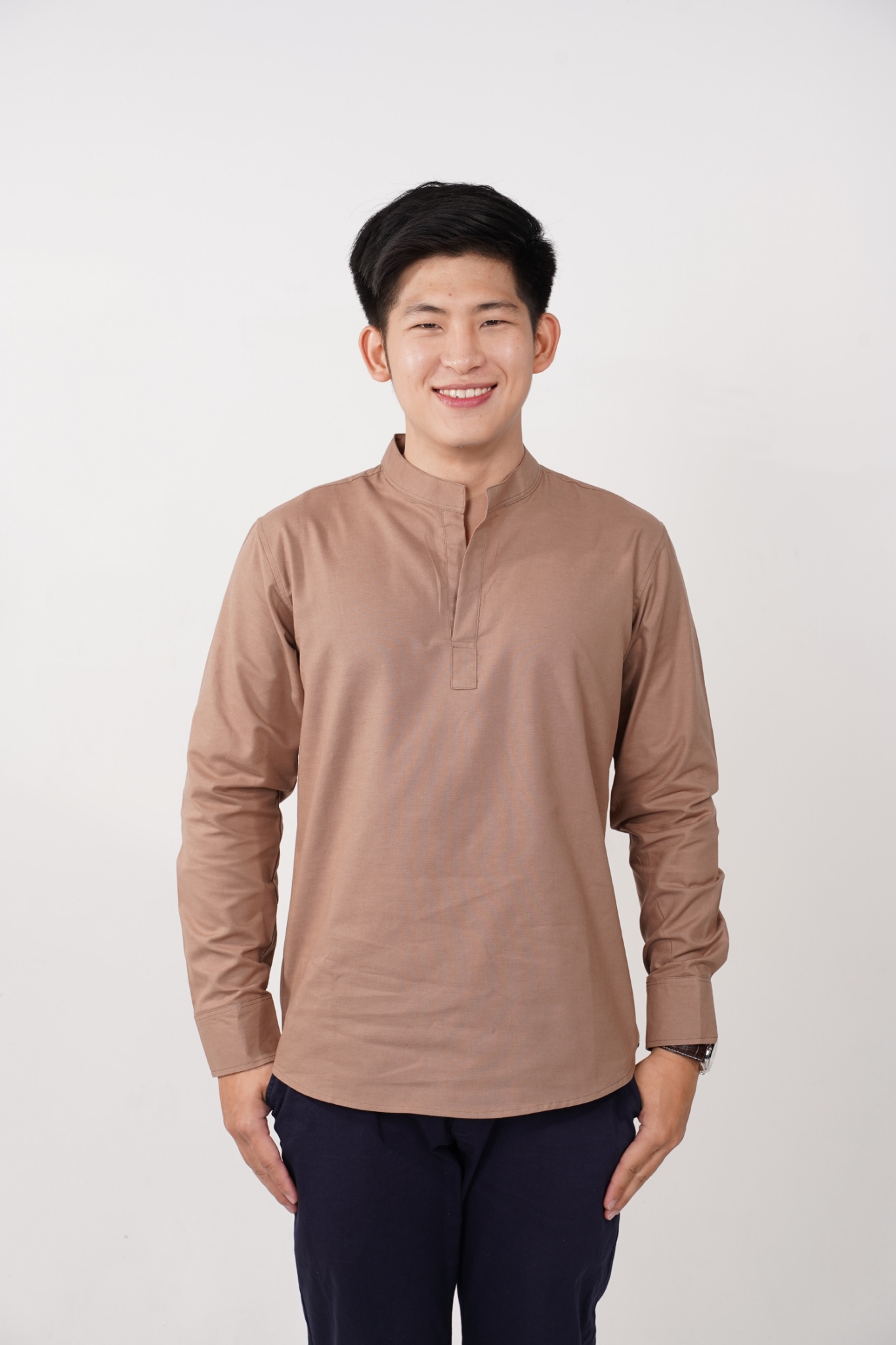 เสื้อเชิ้ต Smart Shirt แบบผ่า คอจีน แขนยาว หลากสี