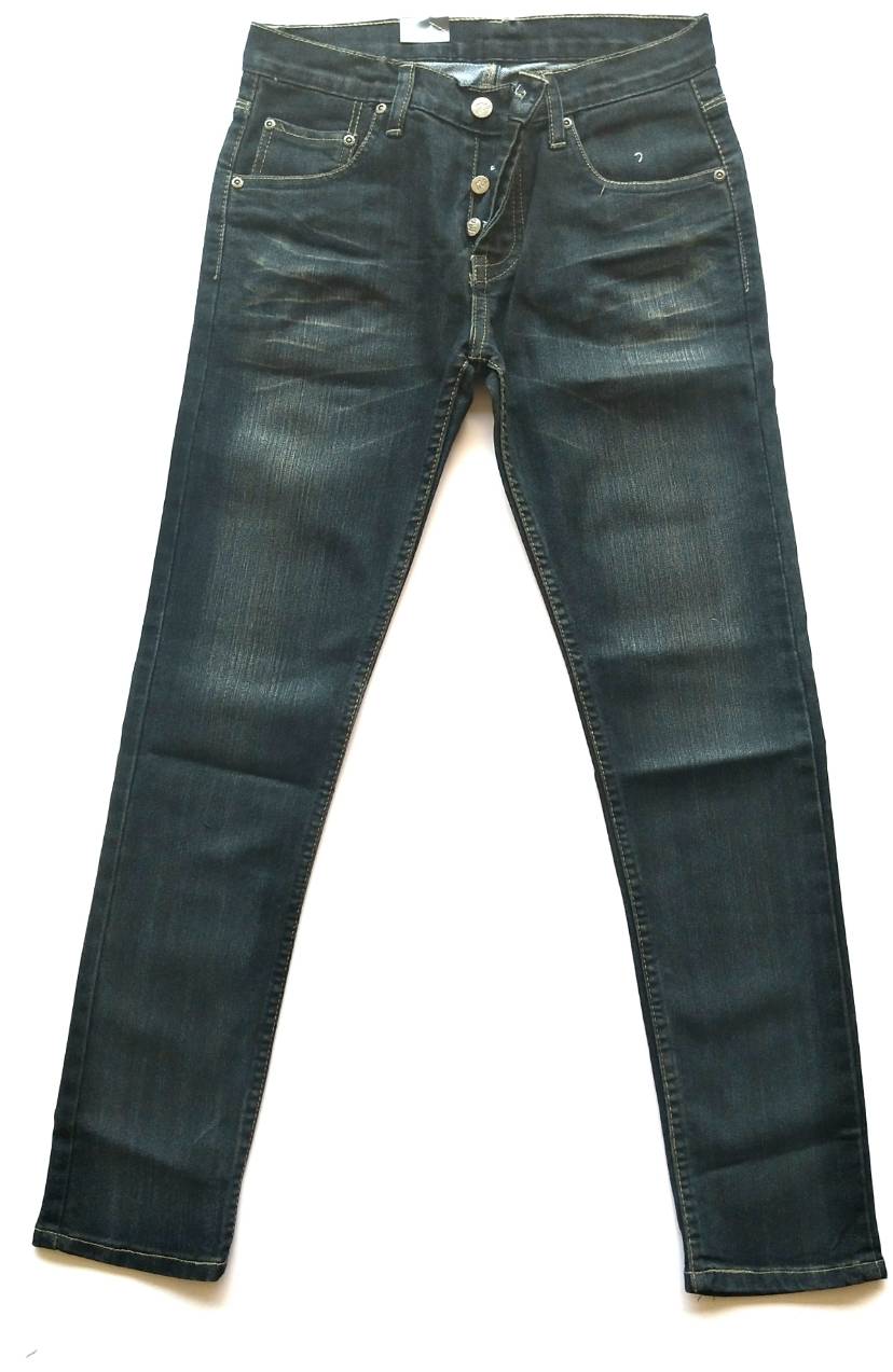 jeans กางเกงขายาว กางเกงยีนส์ขายาว ผู้ชาย ทรงเดฟ-ผ้ายืด เนื้อนุ่ม สียีนส์มิดไนท์ เป้าเป็นกระดุม กระเป๋าหลังลาย MC รุ่น 6007 Size.28-36