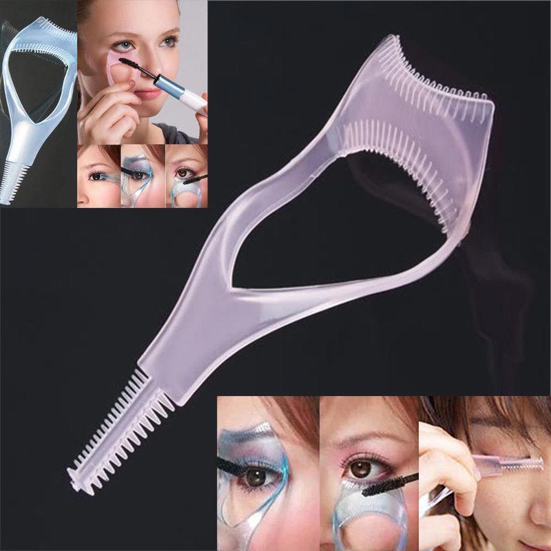 กล็อกขนตาป้องกันมาสคาร่าเลอะ ตัวช่วยปัดมาสคาร่า ขนตางอน Eyelash Tools 3 in 1 Makeup Mascara Shield Guard Curler Applicator Comb Guide Card Makeup Tool Beauty Cosmetic Tool
