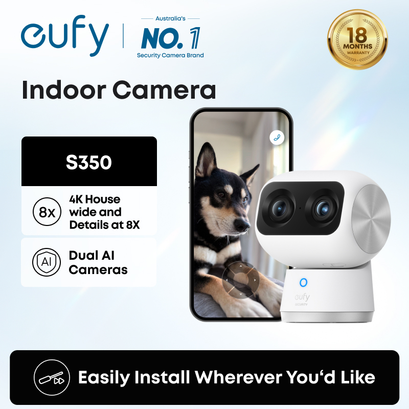 Eufy Security Indoor Cam S350, Dual Camera, 4K Uhd Security Camera with 8X Zoom, 360 ° Camera, Baby Monitor, Pet Camera, Human/Pet Detection, Ai Tracking, Wi-Fi 2.4G/5G, Plug-In, T8416 ราคา 4,599 บาท*ส่งฟรี
