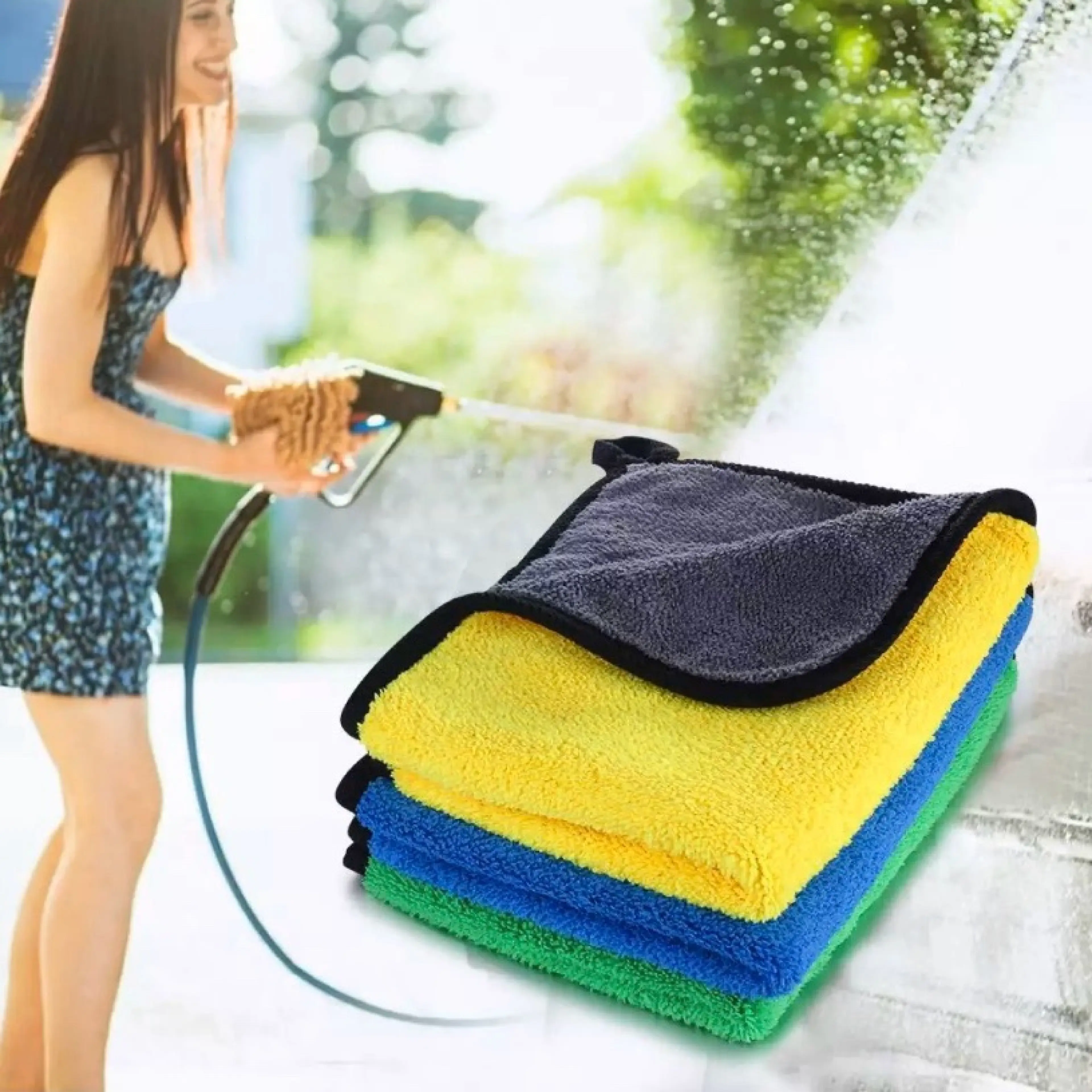 ผ้าสองหน้าไมโครไฟเบอร์ 40*40cm ผ้าเช็ดรถ ล้างรถ ซับน้ำได้ดี