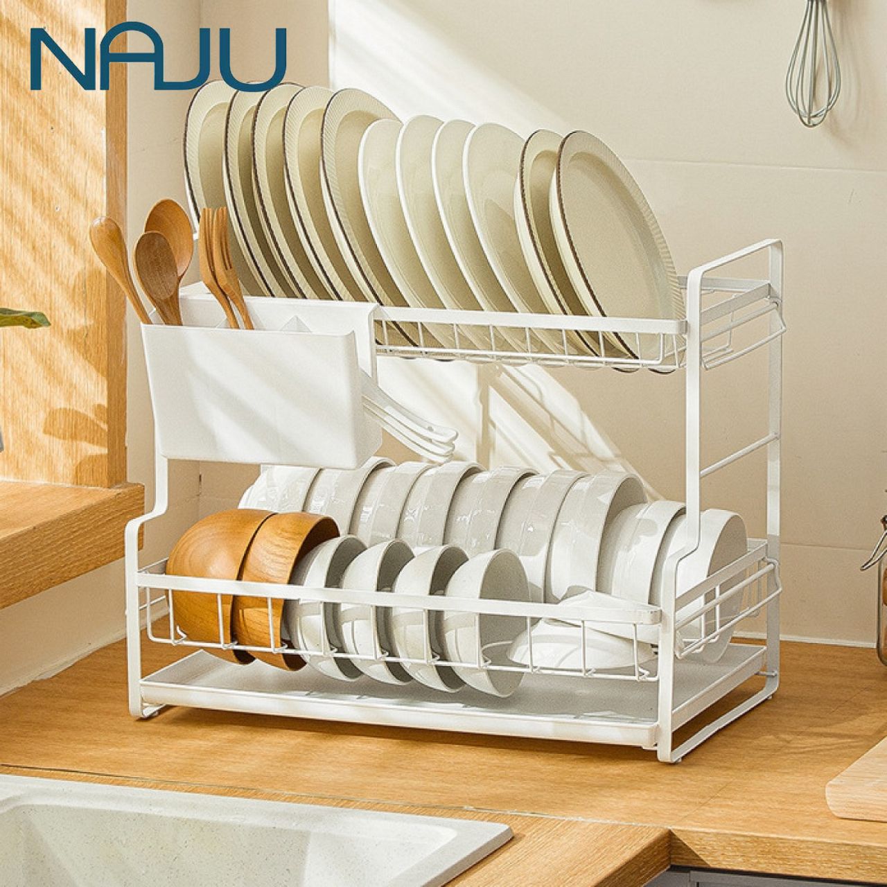 Naju ชั้นวางจาน 2ชั้น วางจานชามได้สูงสุด 30ใบ ชั้นวางจานสแตนเลส มีที่ใส่ช้อน ถาดรองน้ำ ที่วางจาน สำหรับเก็บจาน พักจานหลังล้างจานเสร็จ ราคา 645 บาท*ส่งฟรี