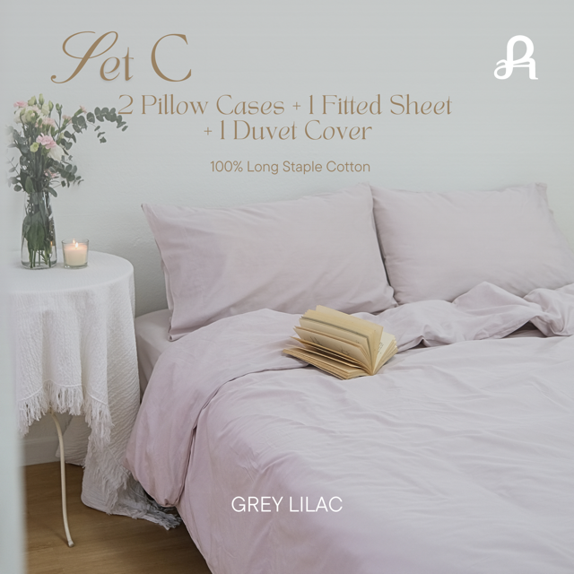 Arestale Set C Fitted Sheet + Duvet Cover + a pair of Pillowcase, 100% Long-staple cotton, Single-ply yarn size 3.5 ft / 5 ft / 6 ft ราคา 8,270 บาท*ส่งฟรี