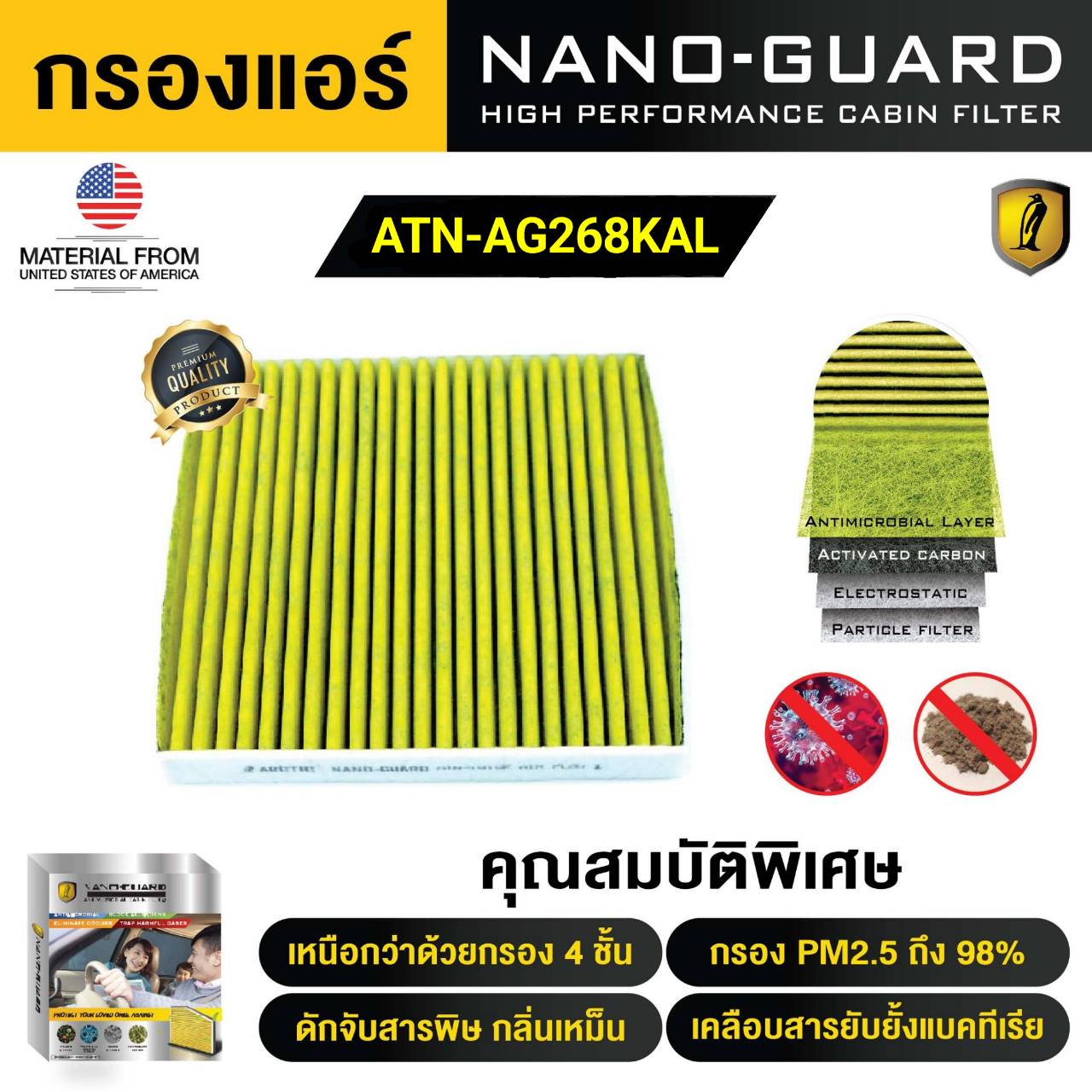 กรองแอร์ ARCTIC สำหรับ NISSAN Kick (2020-2022) ATN-AG268KAL รุ่น Nano-Guard (ฆ่าเชื้อโรค + ดูดกลิ่นเหม็น + ดักสารก่อภูมิแพ้) ราคา 950 บาท*ส่งฟรี