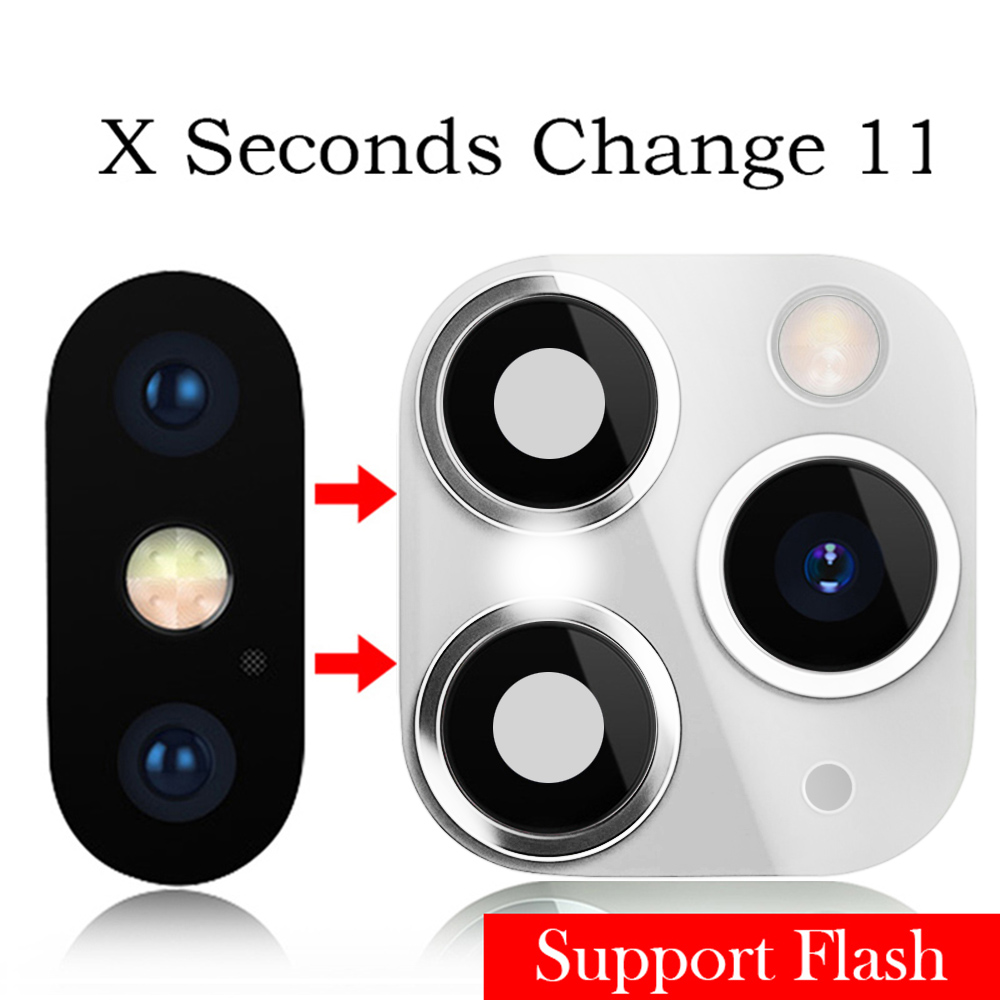 AD8T2 Luxury Support flash Screen Protector Glass for iPhone XR X to iPhone 11 Pro Max Cover Case Fake Camera Lens Sticker Seconds Change