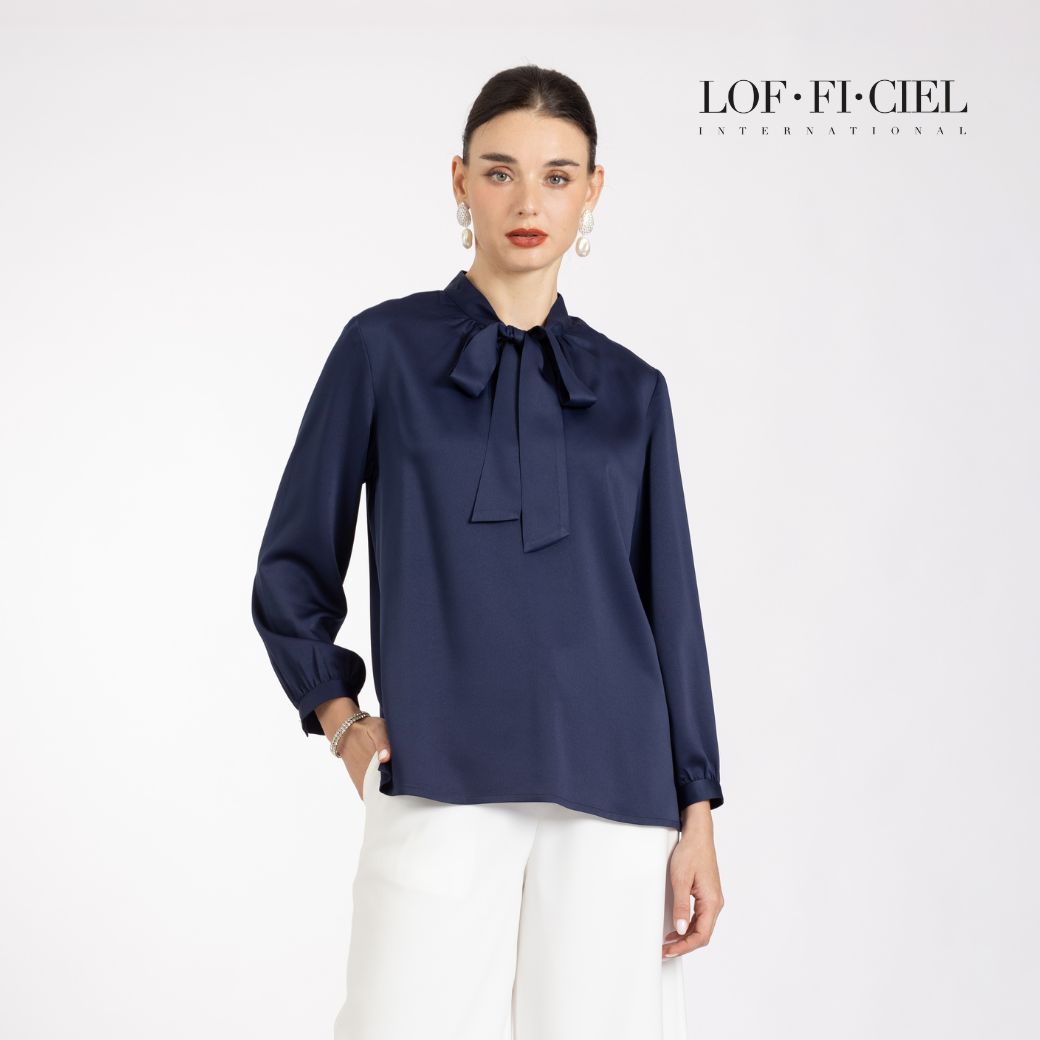 Lof-Fi-Ciel Woman's Blouse Silk Satin, Women's Long-Sleeved Shirt, Navy Blue, F9Y2Nv ราคา 1,990 บาท*ส่งฟรี
