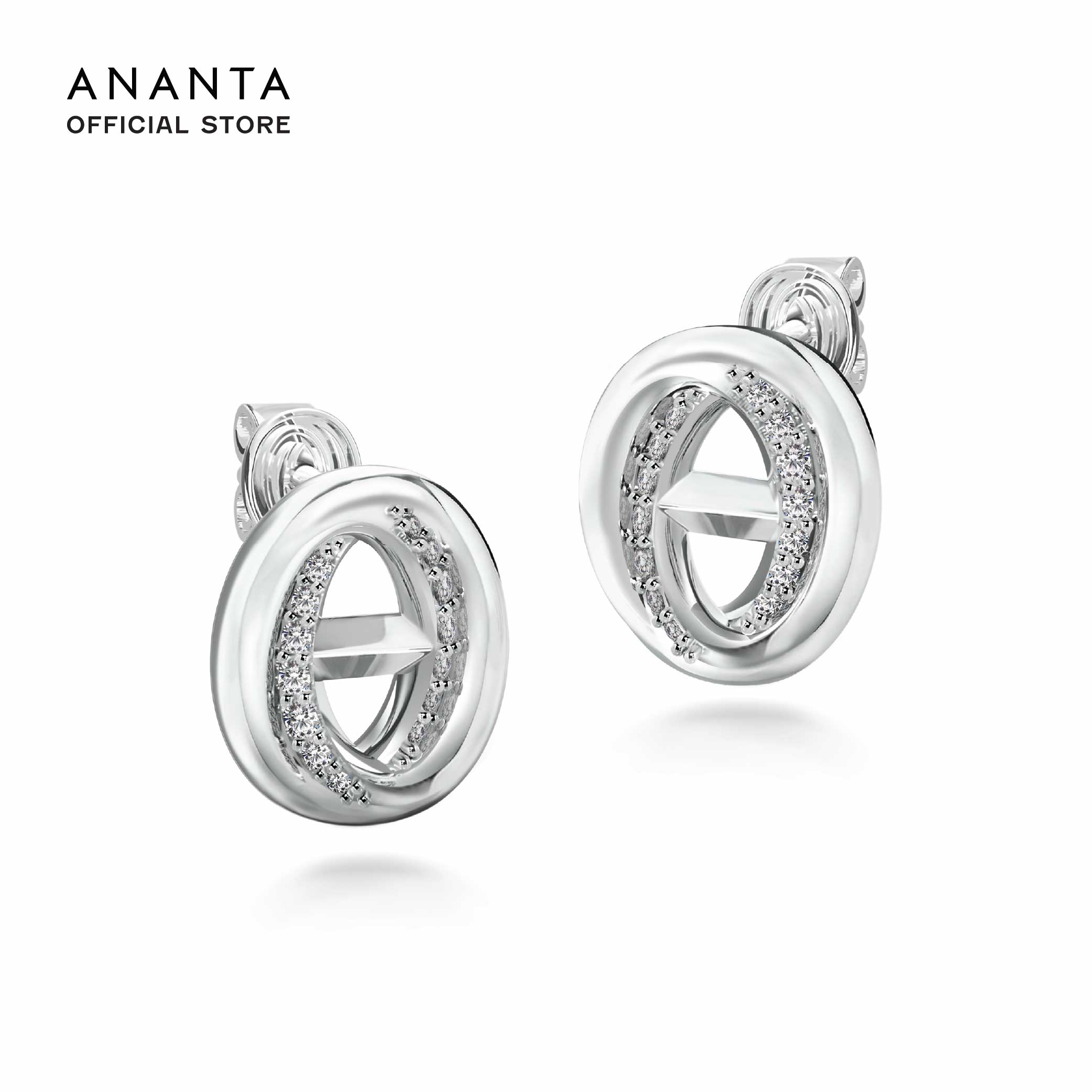 ANANTA Marque Stud Earrings, Diamond Stud Earrings, Silver Plated White Gold ราคา 9,900 บาท*ส่งฟรี