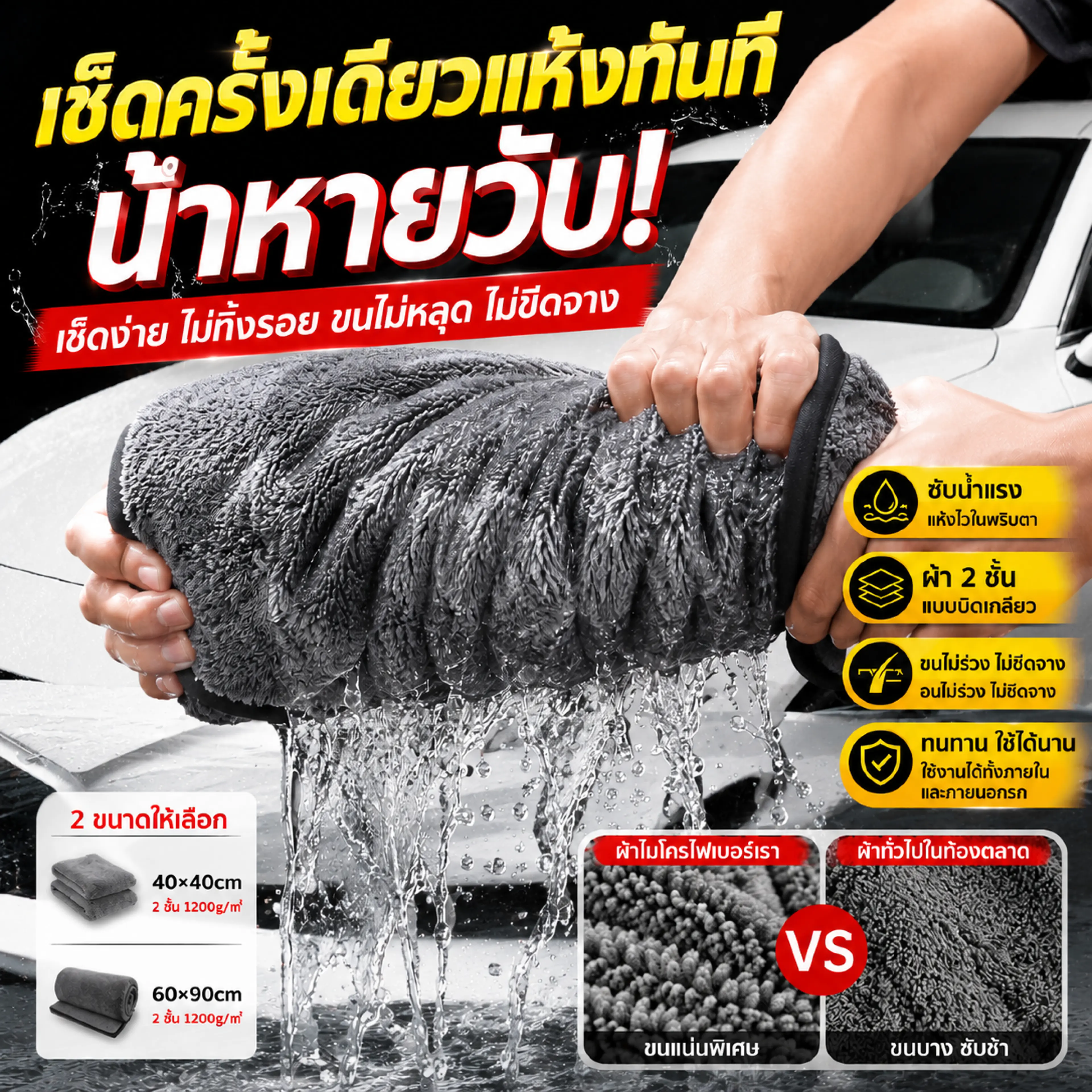 Dries Instantly, Thick Edgeless Microfiber Cloth, Absorbs Water Well, Microfiber Car Cleaning Cloth, Does Not Damage the Car Paint, Multi-Purpose, Microfiber Cloth, Available in Many Sizes, Good Car Cleaning Cloth. Thick and Soft Fabric Two Layers and Thi