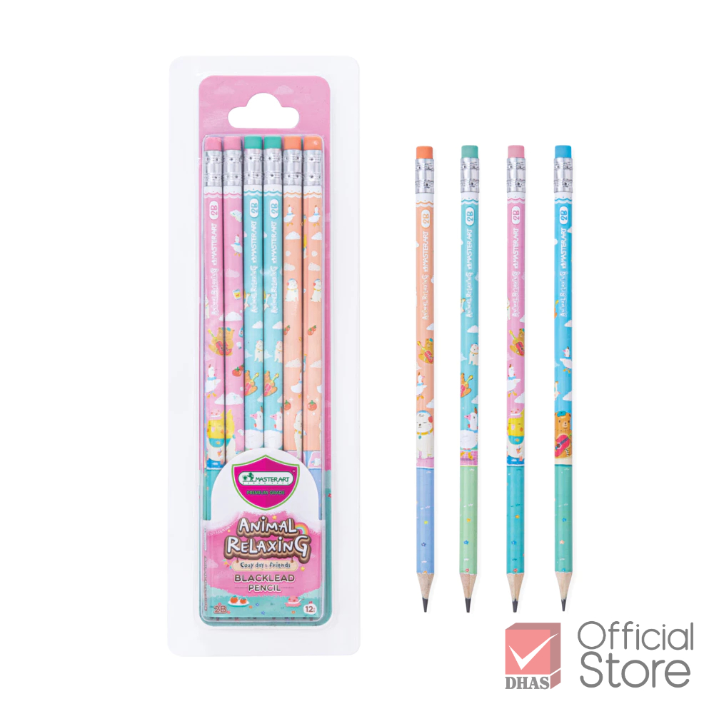 Master Art ดินสอ ดินสอดำ ดินสอ 2b และ HB Animal Relaxing แอนนิมอลรีแล็กซิ่ง จำนวน 12 แท่ง