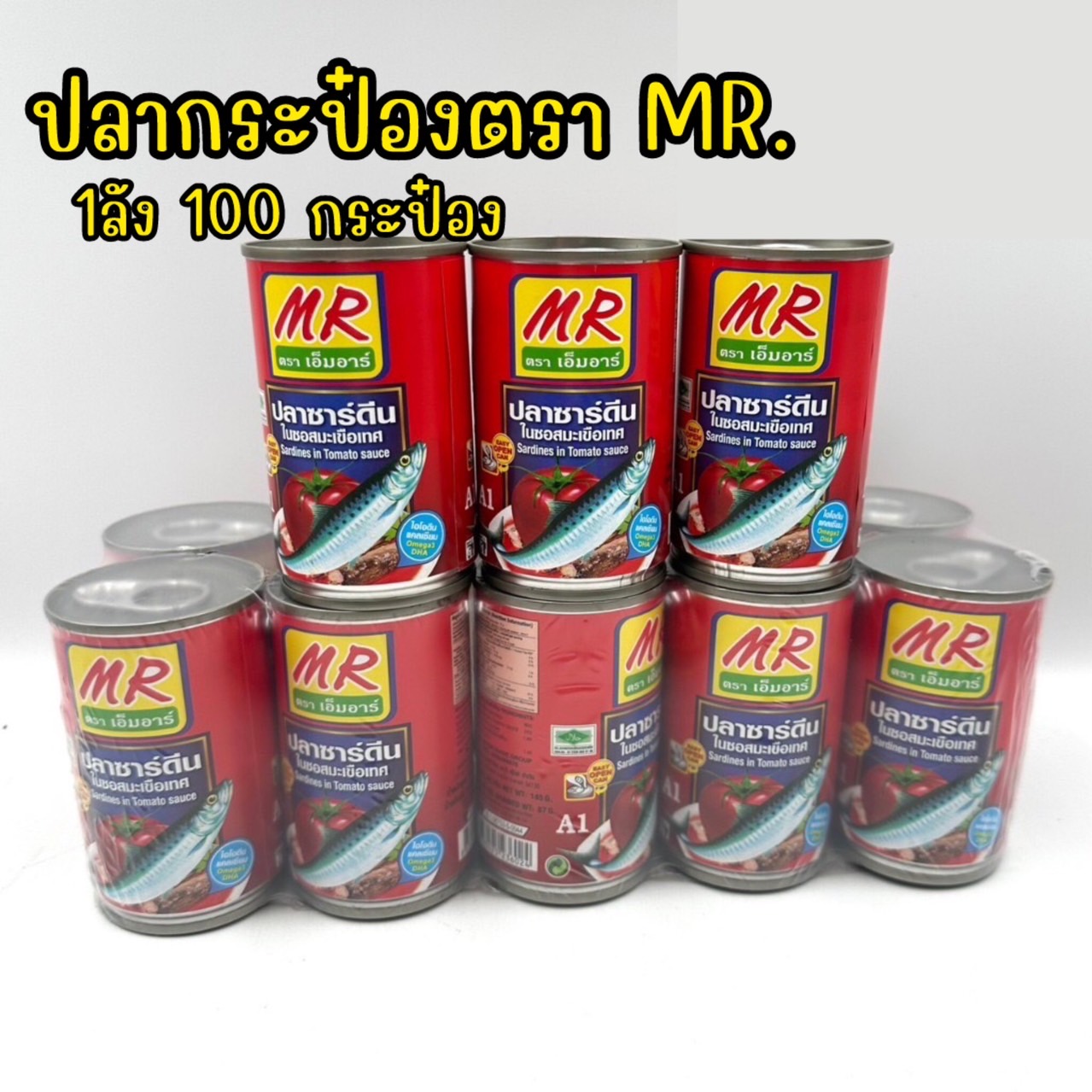 ปลากระป๋อง MR ปลาซาร์ดีนในซอสมะเขือเทศ ยกลัง 1ลังมี 100กระป๋อง Exp 2026 ราคา 1,490 บาท*ส่งฟรี
