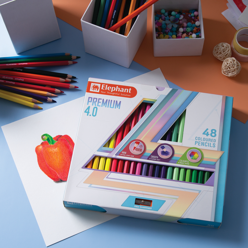 Elephant สีไม้ ดินสอสีไม้ รุ่น Premium 4.0 แท่งยาว ไส้ใหญ่พิเศษ – จำนวน 1 กล่อง