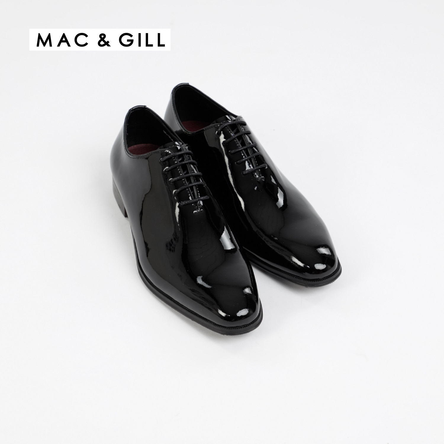 รองเท้าหนังแท้ผู้ชาย สั้น1.5 นิว แบบทางการสีดำ หนังแก้ว Mac and Gill Oxford patent leather shoes black color ราคา 3,499 บาท*ส่งฟรี