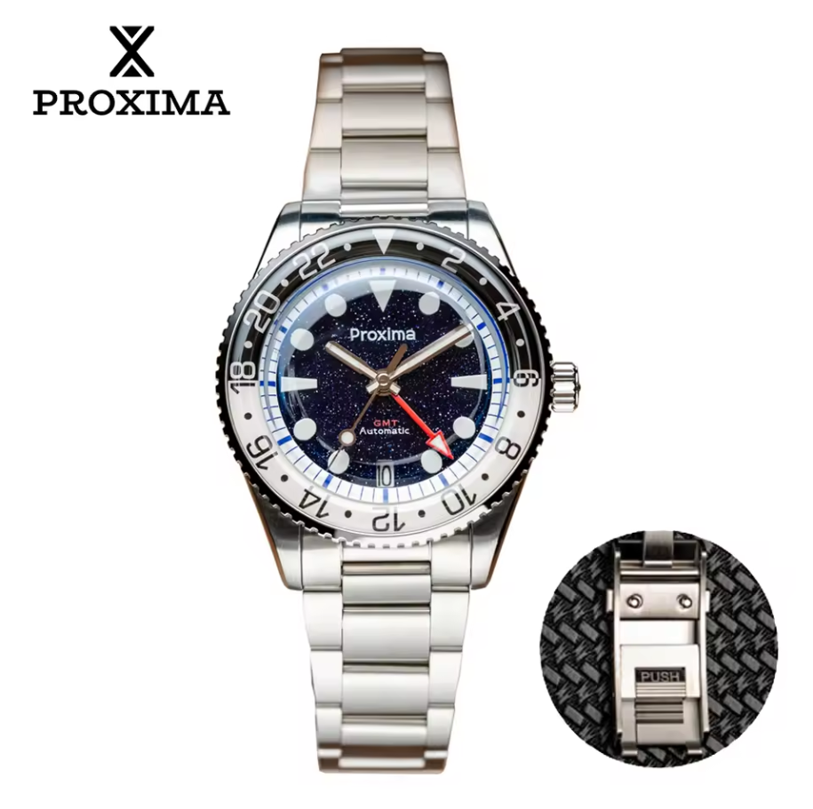 Proxima Px1720 39mm Nh34 Gmt Men's Luxury Watch Aventurine Gemstone Dial Automatic Mechanical Sapphire 200m Waterproof Luminous ราคา 14,456 บาท*ส่งฟรี