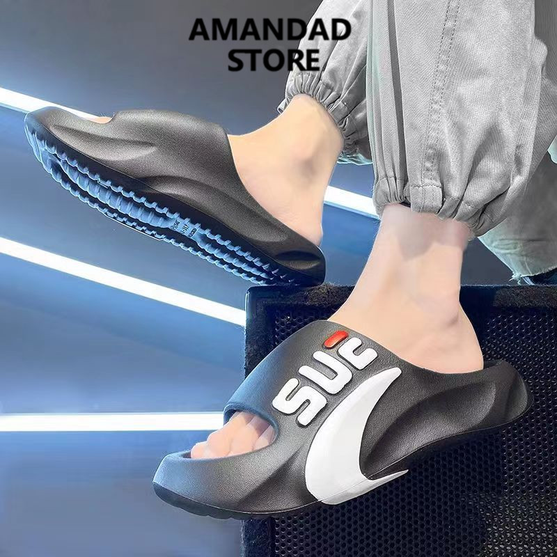 QiaoYiLuo Slippers men's outerwear thick-soled men's slippers with a bow tie sandals men's outerwear flat slippers men ราคา 191 บาท*ส่งฟรี