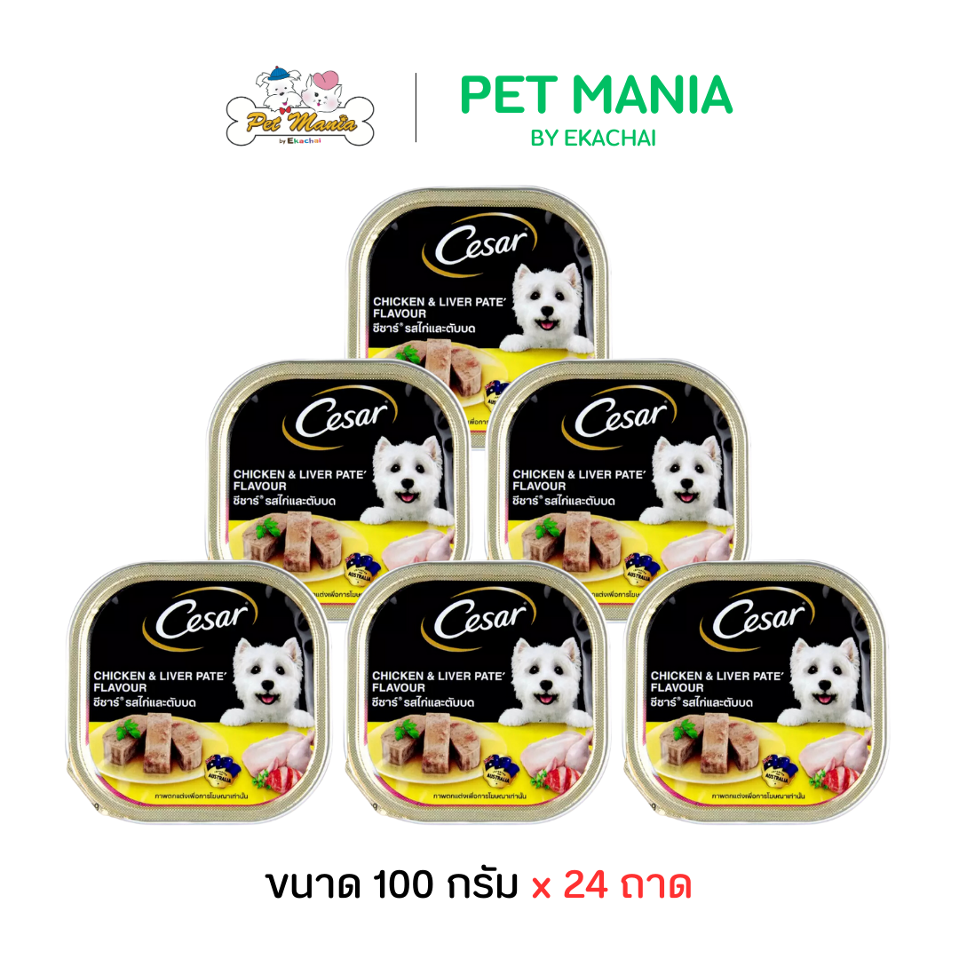 Cesar ซีซาร์ (24ถาด) อาหารสุนัข อาหารเปียกแบบถาด รสเนื้อไก่และตับบด ขนาด100g. ราคา 850 บาท*ส่งฟรี