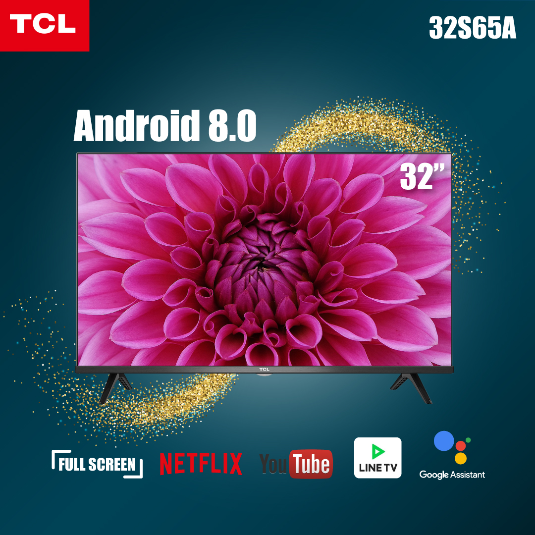 TCL 32 นิ้ว LED Wifi HD 720P Android 8.0 Smart TV (รุ่น
32S65A)-HDMI-USB-DTS-Frameless-Google assistant / Netflix / Youtube-
1.5G RAM+8GROM-Free Voice Search remote