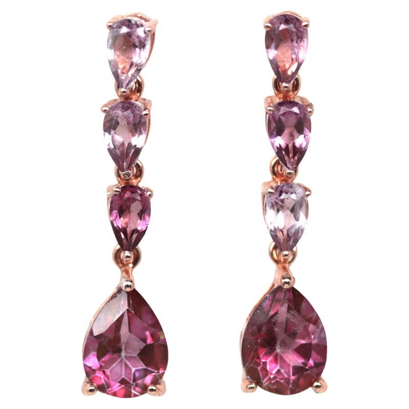 Genuine Gemstone Earrings, Pink Topaz (Pink Topaz) 6 X 8 Mm. Genuine 925 Silver Plated with Rose Gold ราคา 2,400 บาท*ส่งฟรี