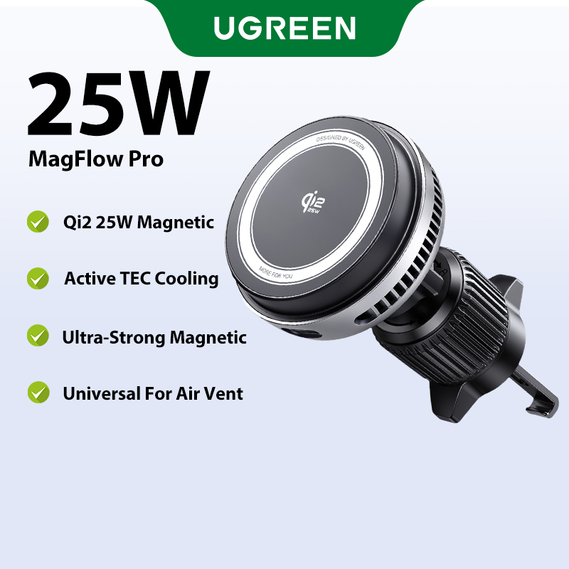 Ugreen Qi2 25W Magsafe Car Air Vent Mount Wireless Charger with Cool Fan Qi2.2 for iPhone 17 16 15 14 Pro Max Model: 75250 ราคา 2,190 บาท*ส่งฟรี