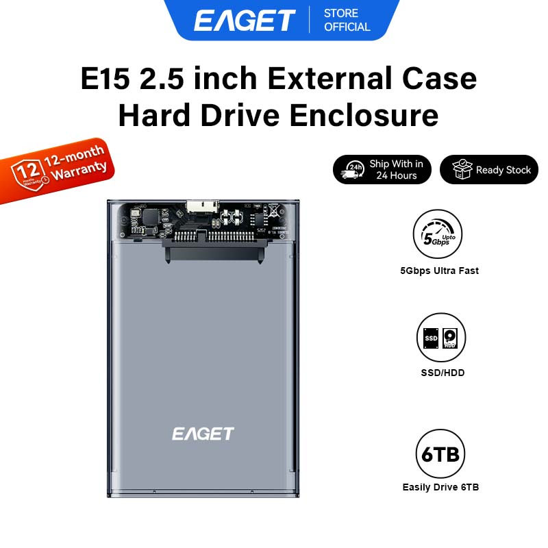 Eaget E15 2.5-Inch Hard Disk Box, Converts Sata to USB 3.0, Clear Case, No Tools Required, Easy to Install, Supports 7Mm/9.5Mm Thick Hdd Ssd, Fast Data Transfer, Easy to Carry (Hard Disk Not Included) ราคา 125 บาท*ส่งฟรี