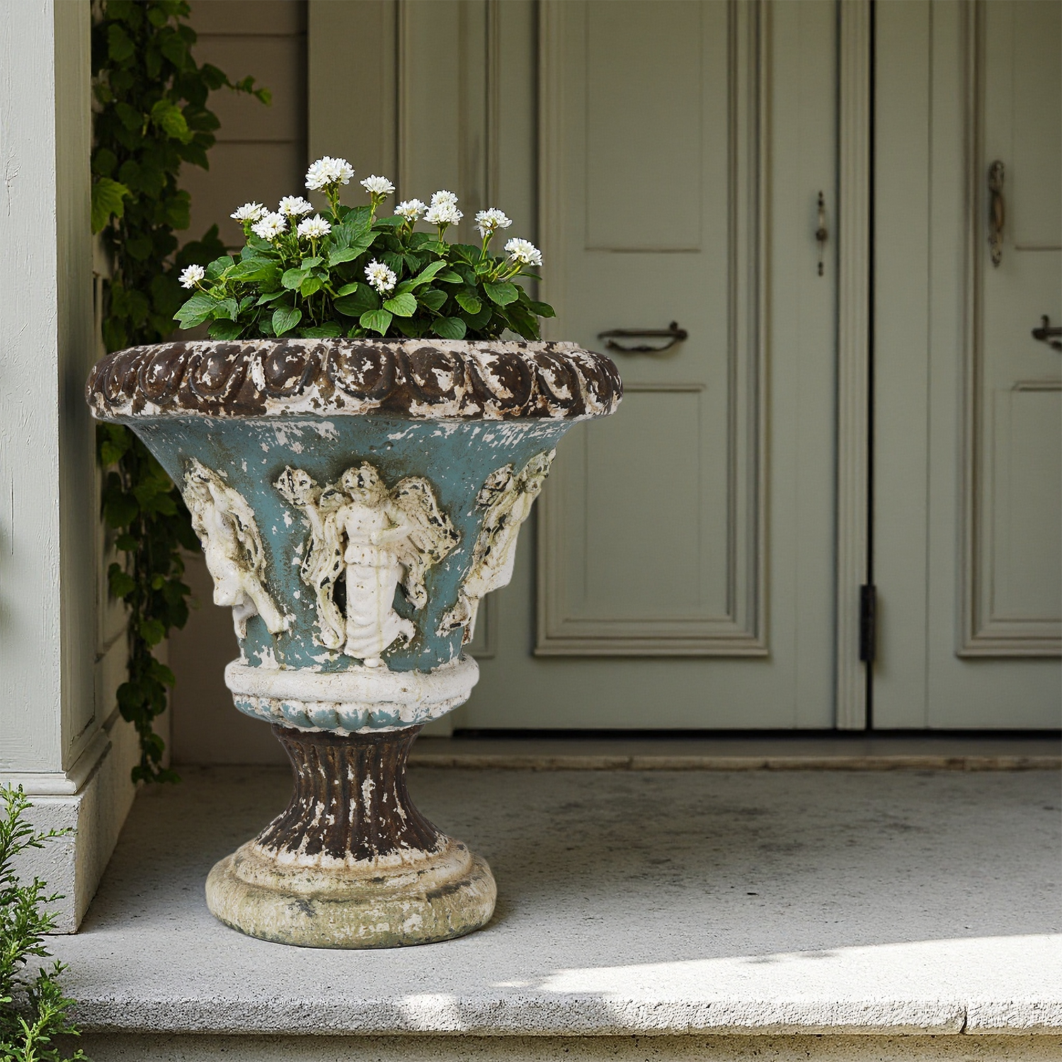 Vintage Style Plant Pot Angel Decoration Pattern, Height 52 Cm. Mouth Width 46 Cm. Garden Decoration Pots Floor Standing Pots ราคา 8,448 บาท*ส่งฟรี