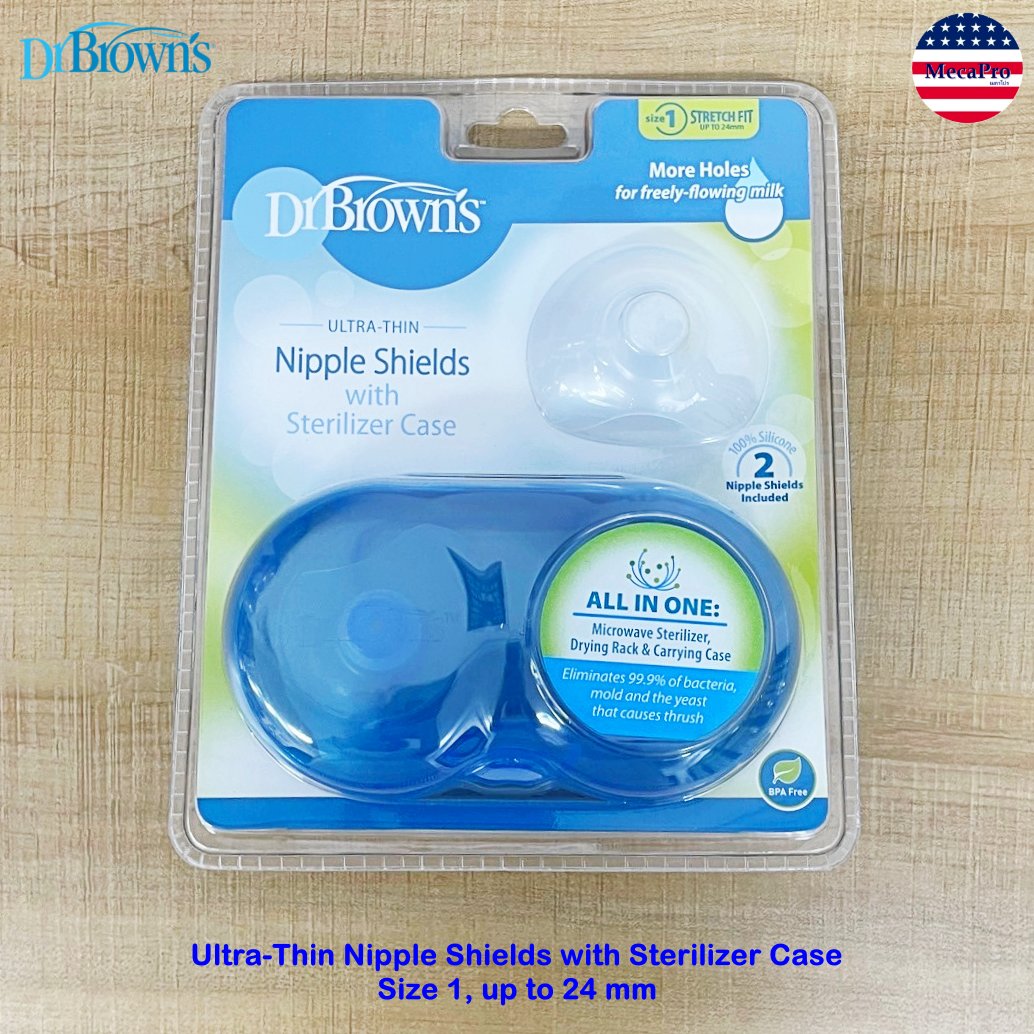 Dr.Brown’s® Ultra-Thin Nipple Shields with Sterilizer Case Size 1, up to 24 mm แผ่นยางซิลิโคนปกป้องหัวนมขณะให้นมบุตร ราคา 985 บาท*ส่งฟรี