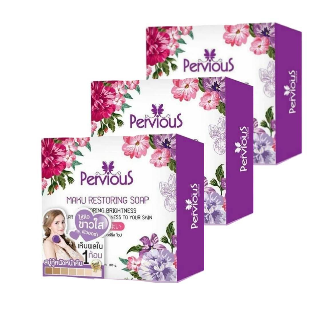 สบู่กู้หนังหน้า เปลี่ยนผิวใหม่ ในก้อนเดียว Pervious restoring soap 100 กรัม  (3 ก้อน)