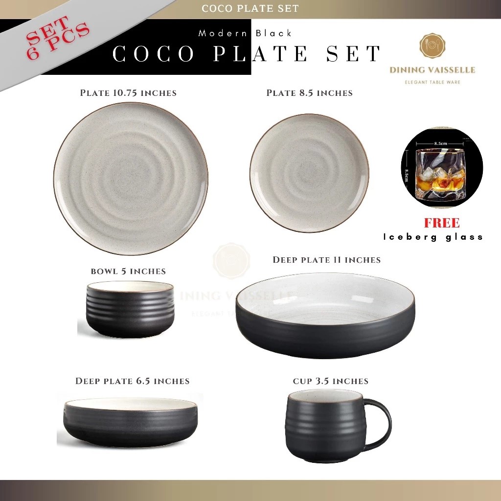 ชุดจาน Modern Black CoCo Set (6 items) พร้อมแก้ว Iceberg แถมฟรี - ยกระดับประสบการณ์การทานอาหารของคุณ ราคา 1,040 บาท*ส่งฟรี