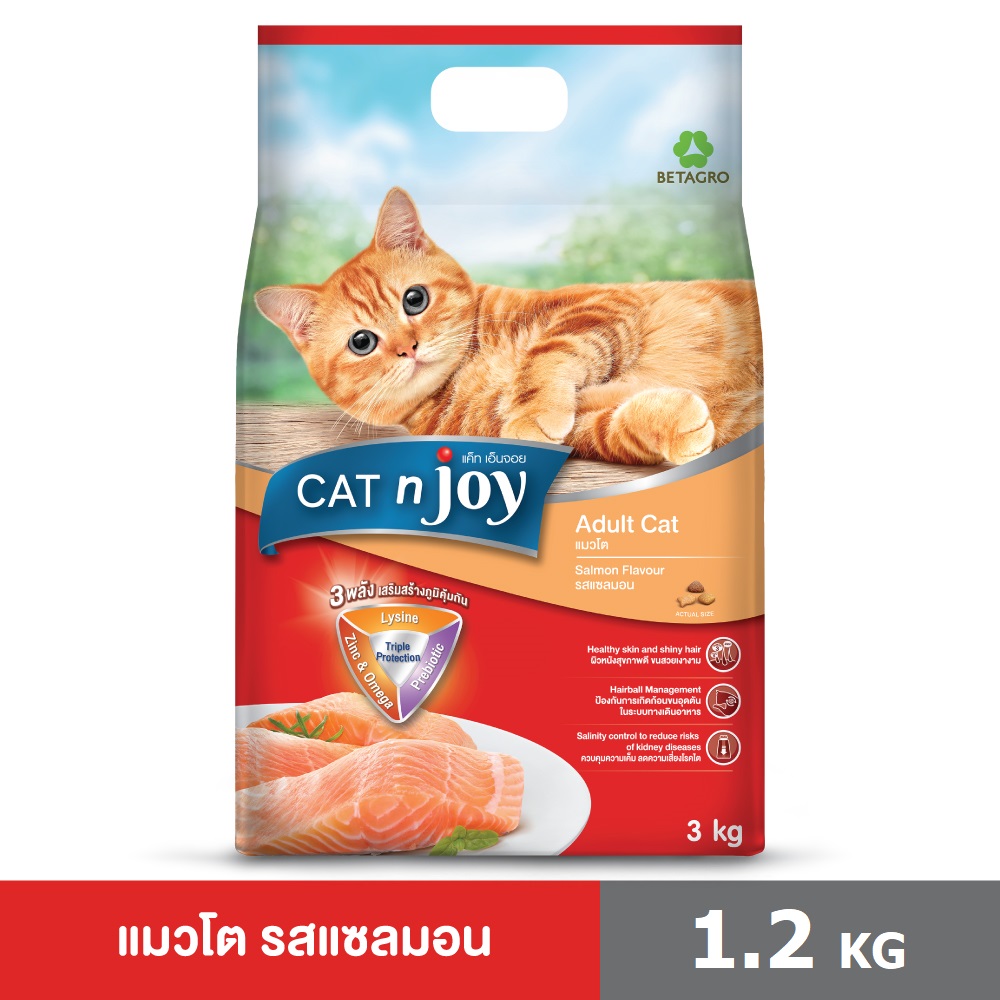 CAT n joy Tripple Protection สูตรแมวโต รสแซลมอน 1.2kg ราคา 115 บาท*ส่งฟรี