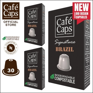 สินค้า Cafecaps - แคปซูลกาแฟ Nespresso Compatible Signature Brazil (3กล่อง X 10 แคปซูล) - กาแฟคั่วกลาง- เทสติ้งโน๊ต ถั่ว, ช็อคโกแลตพร้อมโน้ตชิมรสเปรี้ยวอ่อน ๆ  - แคปซูลกาแฟใช้ได้กับเครื่อง Nespresso เท่านั้น
