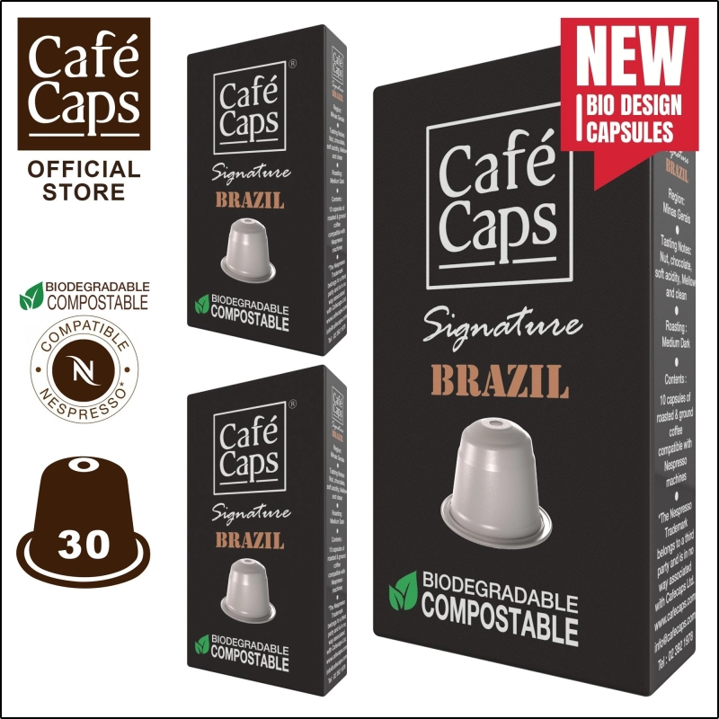 ภาพหน้าปกสินค้าCafecaps - แคปซูลกาแฟ Nespresso Compatible Signature Brazil (3กล่อง X 10 แคปซูล) - กาแฟคั่วกลาง- เทสติ้งโน๊ต ถั่ว, ช็อคโกแลตพร้อมโน้ตชิมรสเปรี้ยวอ่อน ๆ - แคปซูลกาแฟใช้ได้กับเครื่อง Nespresso เท่านั้น