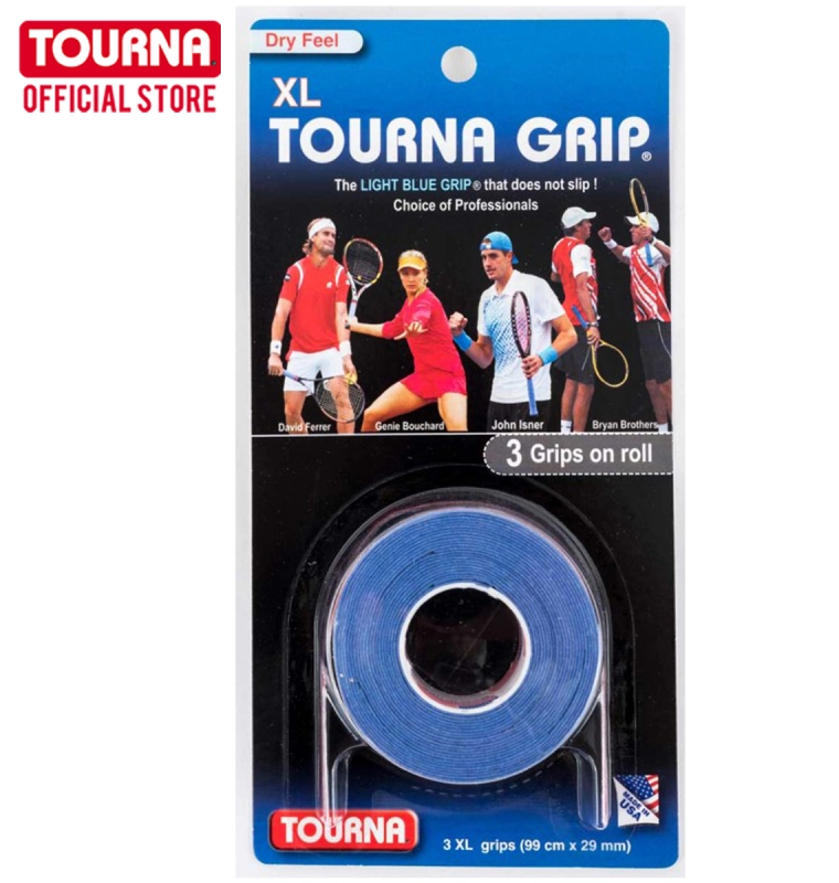 ภาพหน้าปกสินค้าTOURNA GRIP กริปพันด้ามไม้เทนนิสและไม้แบดมินตัน แบบแห้ง Blue-3 XL grips on roll  TG-1-XL Tennis & Badminton